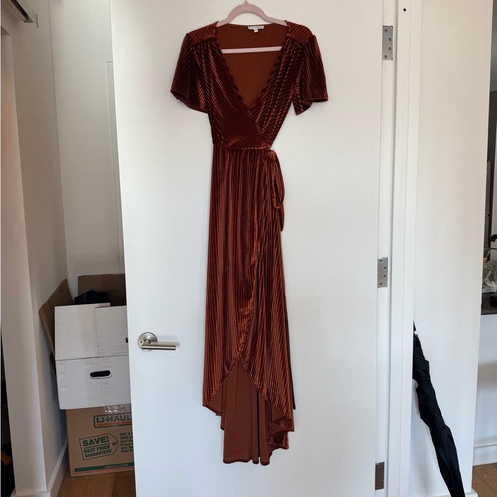 Velvet Rust Wrap Dress
